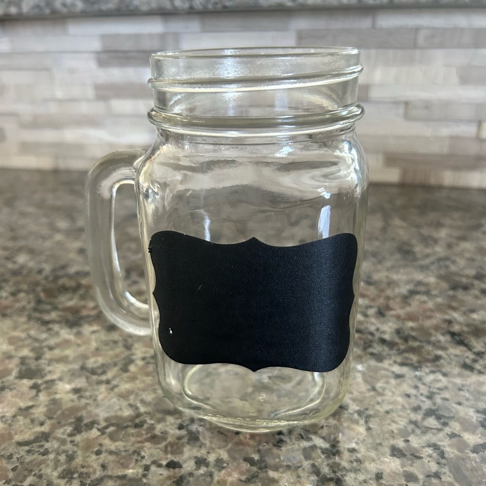 Mason jar mug with handle & black chalkboard sticker